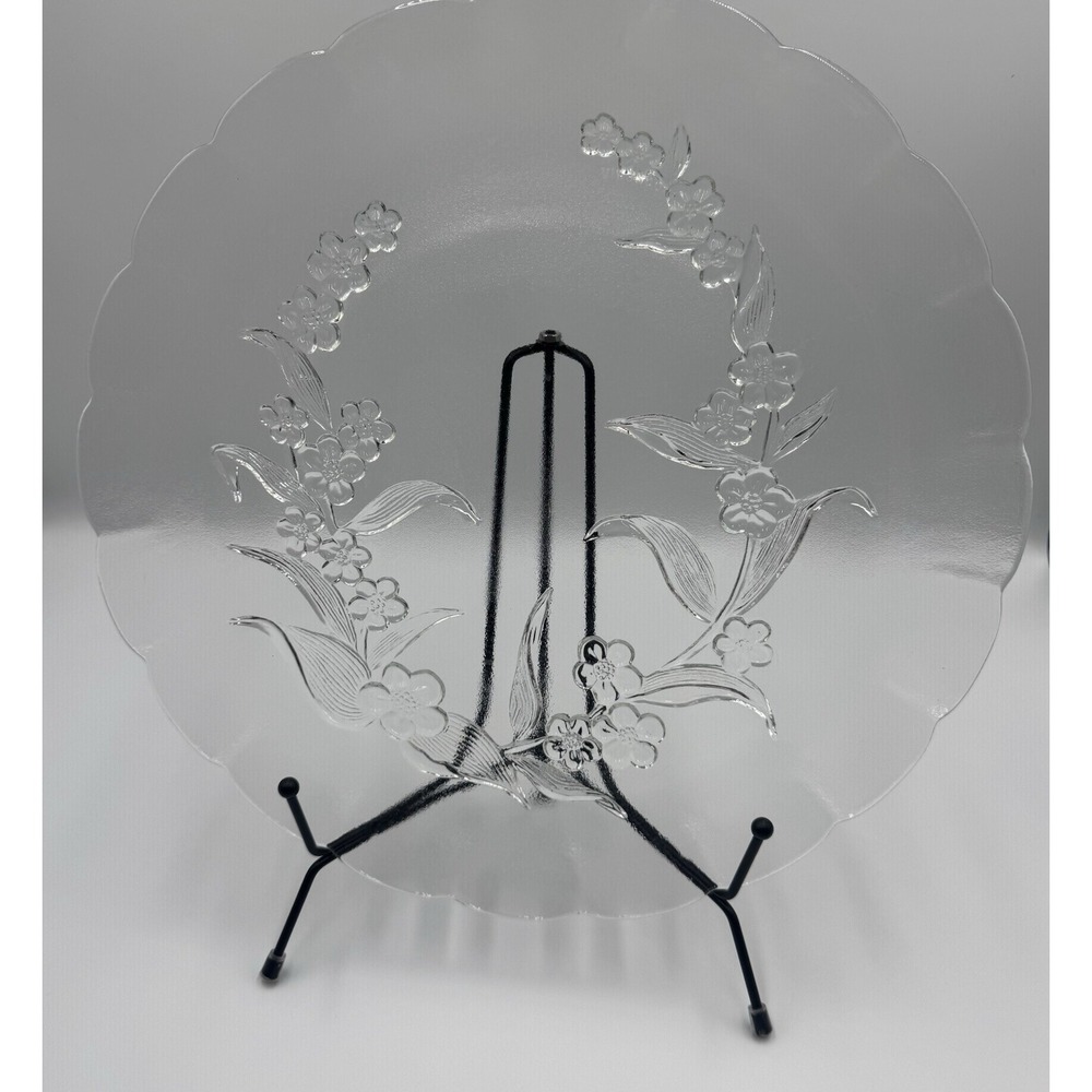 VTG KIG Mountain Aire Clear Pressed Glass  Decorative 12" Floral Spray Plate